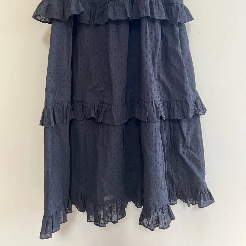 Cleobella Brigitte Midi Ruffled Bubble Sleeve Smocked Tiered Dress Black, Medium - Picture 6 of 9